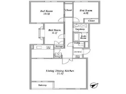 ヒルクレスト上原(3LDK/2階)の間取り写真