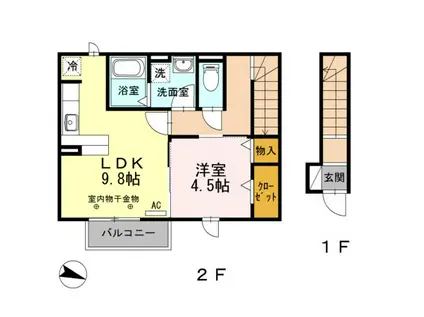 エスポワール高崎(1LDK/2階)の間取り写真