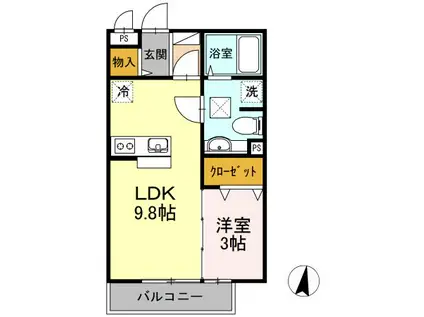 COMODO GIONE A棟(1LDK/3階)の間取り写真