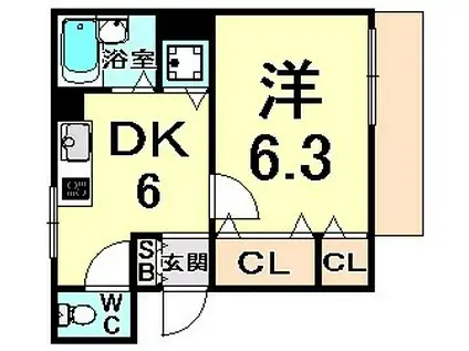 フォンテーヌ塚口(1DK/2階)の間取り写真