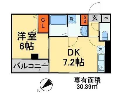 エクセレントコート津田沼(1LDK/1階)の間取り写真