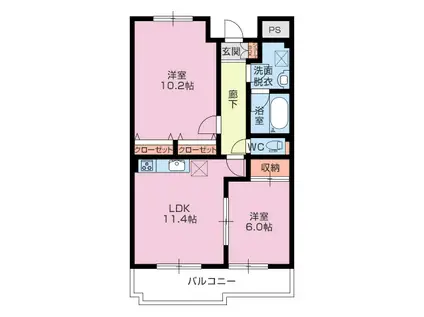 スカイコート(2LDK/2階)の間取り写真