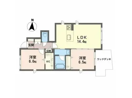 遠州鉄道 遠州病院駅 徒歩2分 2階建 築2年(2LDK/1階)の間取り写真