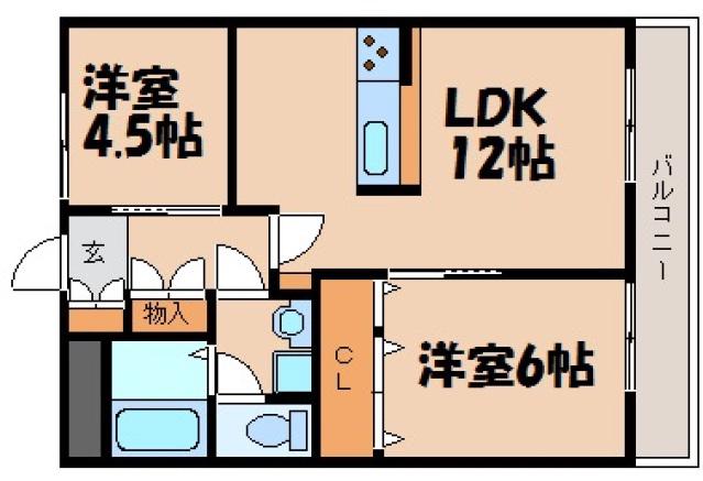 グリーンハイム海田(2LDK/2階)の間取り写真