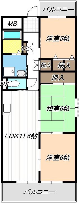 ポートシティ高木(3LDK/5階)の間取り写真