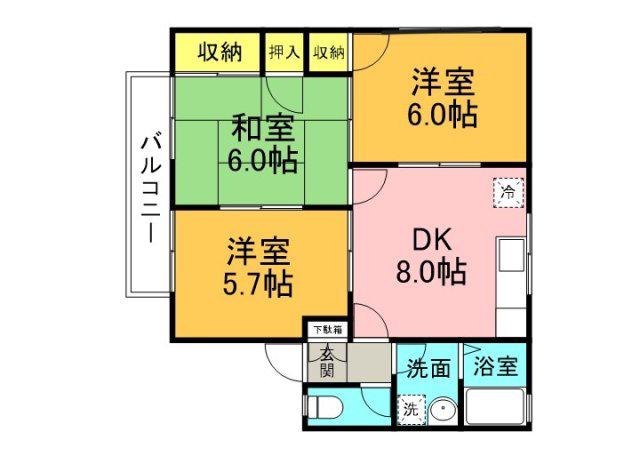 イーストフィールド壱番館(3DK/2階)の間取り写真
