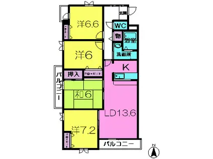 シティーコート富雄(4LDK/2階)の間取り写真