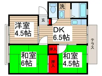グリーンタウン勝田台B(3DK/1階)の間取り写真