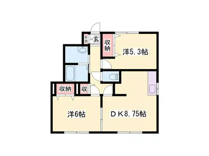 ウイング上郡(2DK/1階)の間取り写真