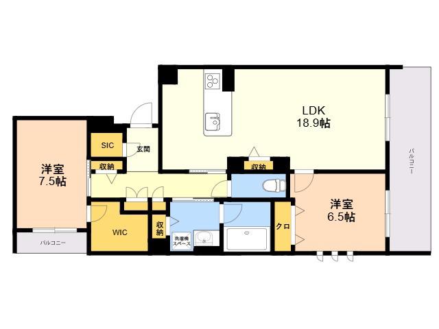 ワイエア平尾浄水(2LDK/2階)の間取り写真