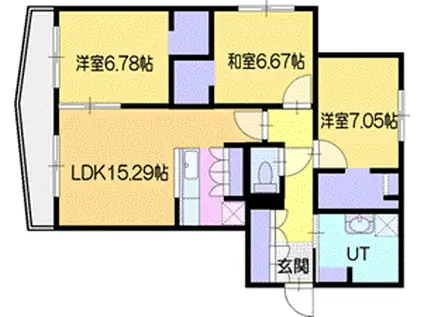 ピオネロ恵庭II(3LDK/1階)の間取り写真