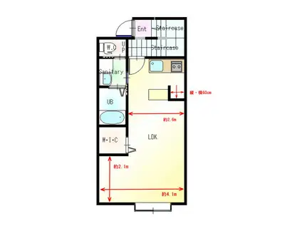 ラフォーレ・ツバキ 酒田市北新橋1丁目(ワンルーム/2階)の間取り写真
