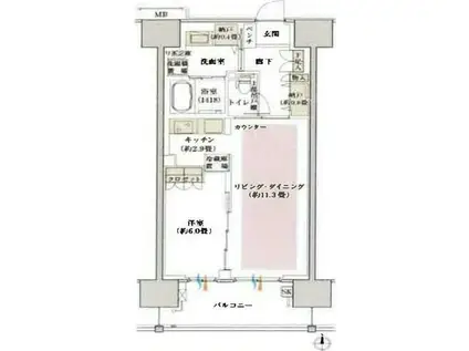 デュオセーヌ柏の葉キャンパス(1LDK/13階)の間取り写真