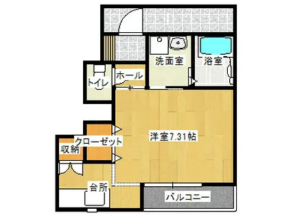 アクアフォレスト明月(1K/1階)の間取り写真