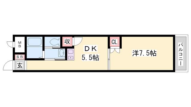 メゾンソレイユ(1DK/2階)の間取り写真