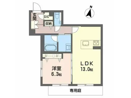 ASGARD金山(1LDK/1階)の間取り写真