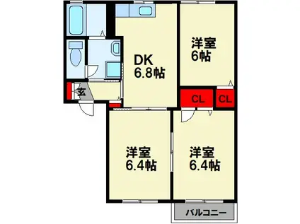 レジデンスINN A棟 (3DK/2階)の間取り写真