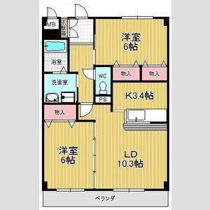 ミュートス神の倉II(2LDK/1階)の間取り写真