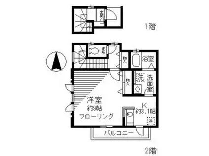 カーサ・ローザ(1K/2階)の間取り写真