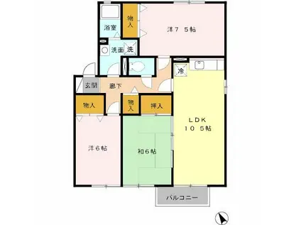 第5グリーンハイツ B棟(3LDK/1階)の間取り写真