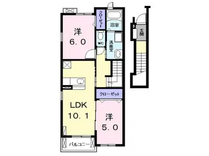 ラフィネ F(2LDK/2階)の間取り写真