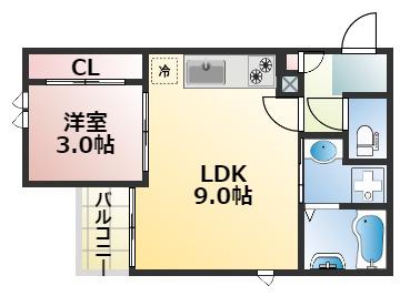 REGALEST熊本駅前(1LDK/1階)の間取り写真