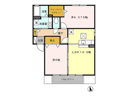 D-ROOM ボンヌシャンス A 101(2LDK/1階)の間取り写真