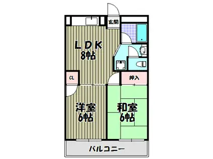 クレセントカシダII(2LDK/3階)の間取り写真