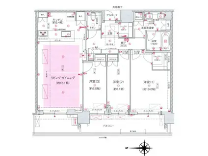ジオタワー宝塚南口グランレジス南棟(3LDK/32階)の間取り写真