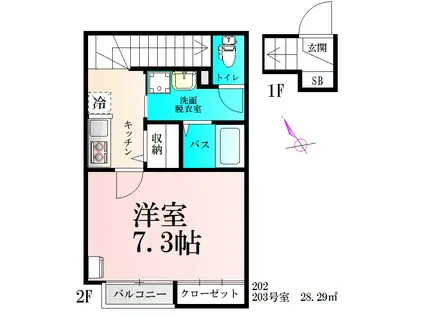 BAU五輪1号棟(1K/2階)の間取り写真