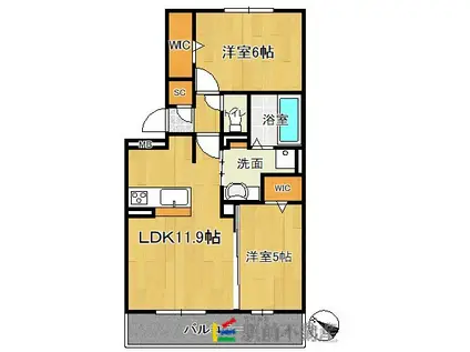 D-ROOMパークサイド吉塚(2LDK/3階)の間取り写真