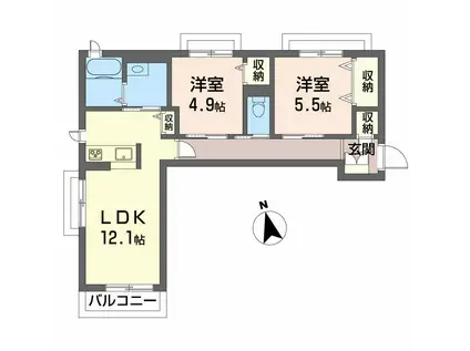 ベレオ中島田(2LDK/3階)の間取り写真