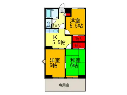 ファーメントM(3K/1階)の間取り写真