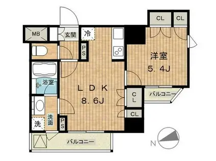 パークハビオ戸越(1DK/9階)の間取り写真