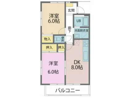 ポルシェ鶴ヶ島(2DK/3階)の間取り写真