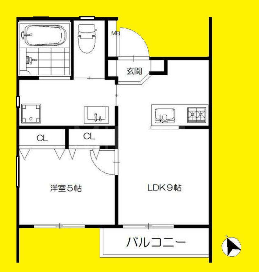 鵠沼コートB(1LDK/2階)の間取り写真