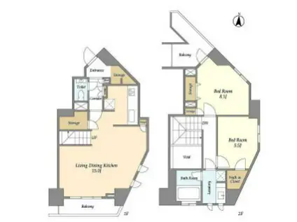 ドゥーエ西麻布I(2LDK/14階)の間取り写真