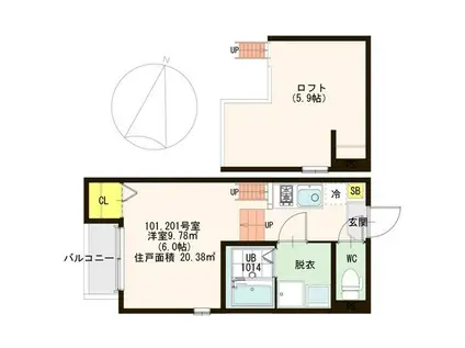 ハーモニーテラス野里(1K/1階)の間取り写真