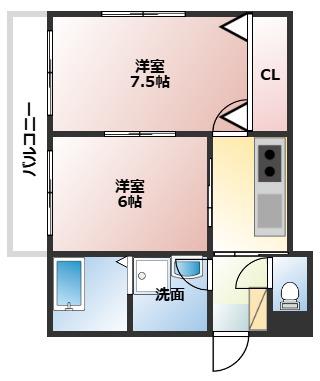 フォーエス保田窪(2K/2階)の間取り写真