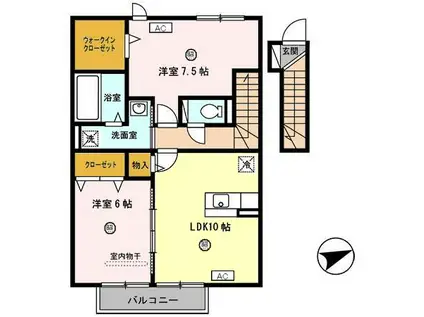 ルミエール岩橋 B棟(2LDK/2階)の間取り写真