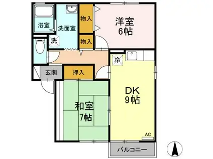 サンライズ夜市A棟(2DK/2階)の間取り写真