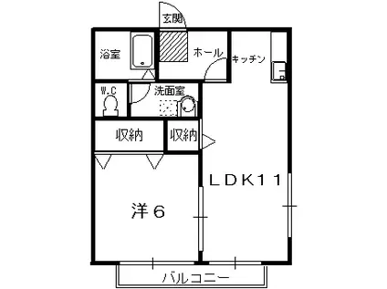 熊本県菊池市 2階建 築21年(1LDK/1階)の間取り写真