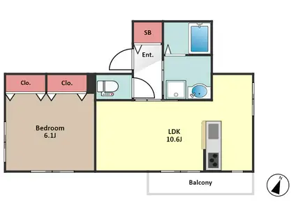 LA CASA DOLCE 雪谷(1LDK/2階)の間取り写真