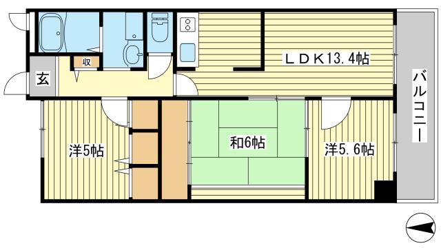 キャッスルコート福崎(3LDK/4階)の間取り写真