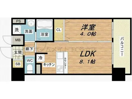 スワンズシティ大阪城ノース(1LDK/9階)の間取り写真