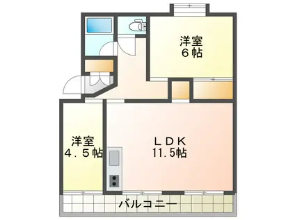 清水が丘コーポラスA(2LDK/5階)の間取り写真