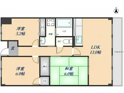 エルコート石切(3LDK/3階)の間取り写真