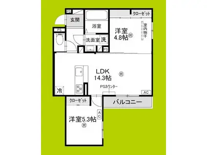 CLASHIST中宮3丁目(2LDK/2階)の間取り写真