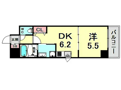 リベルテ神戸(1DK/3階)の間取り写真