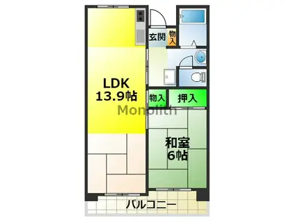津久野南 6号棟(1LDK/5階)の間取り写真